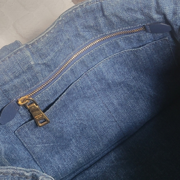 PRADA CANAPA AVIO DENIM LARGE SIZE TOTE, WITH STRAP... AUTHENTIC W/CARD... - Picture 13 of 16